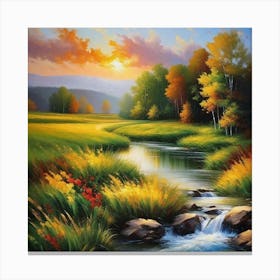 Sunset By The Stream 1 Canvas Print