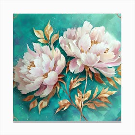 Grafit A Akvarel Paintingpeony On Turquoise Bac Canvas Print