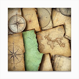 Old Maps And Compass 1 Canvas Print