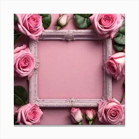 Pink Roses Frame On Pink Background Canvas Print