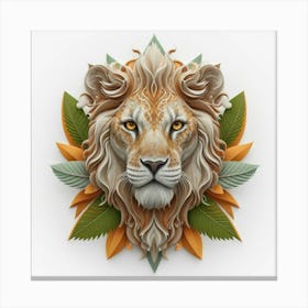 Lion Head With Leaves Canvas Print