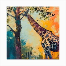 Giraffe Scratching Neck Against A Tree Brushstroke Inspired  1 Canvas Print