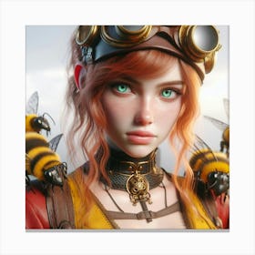 Steampunk Girl With Bees Canvas Print