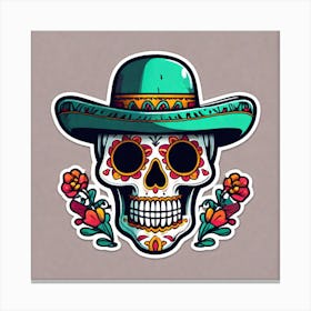 Mexican Skull With Mexican Hat Sticker 2d Cute Fantasy Dreamy Vector Illustration 2d Flat Cen (4) Canvas Print