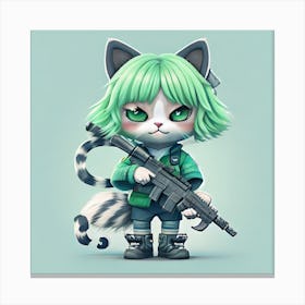 Cute Animal Characters Cute Anthropomorphic Girl Cat With Past 0 Canvas Print