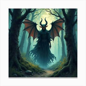 Demon Soul In A Watercolor Dark Enchanted Forest 1 Canvas Print