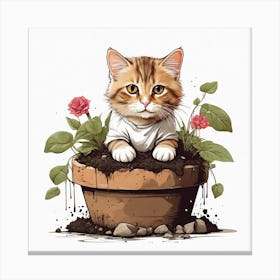 Cat In A Pot 1 Canvas Print