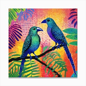 Two Birds Perched On A Branch Canvas Print