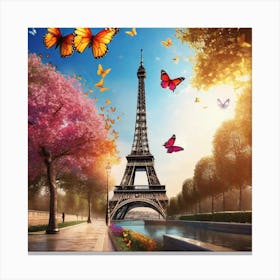 Paris Eiffel Tower Butterflies 3 Canvas Print