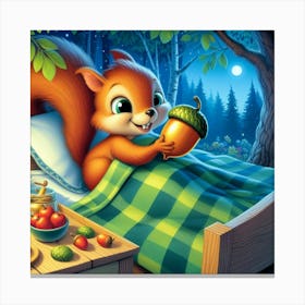Squirrel In Bed WALL Art Canvas Print