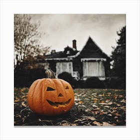 Halloween Pumpkin In Front Of House Canvas Print