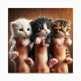 Little Kittens On A Finger Canvas Print