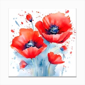 Watercolor Red Poppies Canvas Print