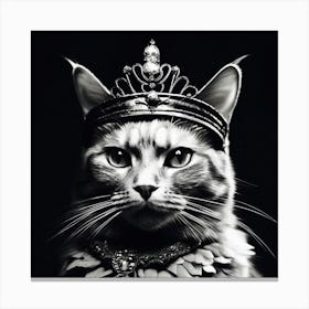 Cat In Tiara, Black And White Photography Canvas Print