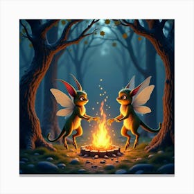 Fae Creatures Dancing Around A Magical Bonfire In An Enchanted Forest 1 Canvas Print