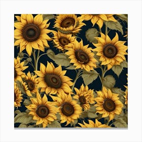 Sunflowers On A Dark Background Canvas Print