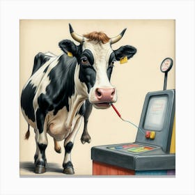 Cow At A Machine Canvas Print