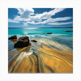 Blue Sky and Golden Sand of Rocky Beach Canvas Print