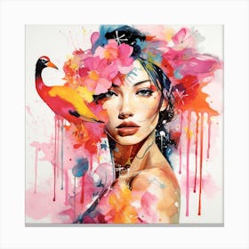 Colorful Woman With Bird Canvas Print