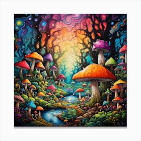 Colorful, psychedelic style Mushroom Forest Art Canvas Print
