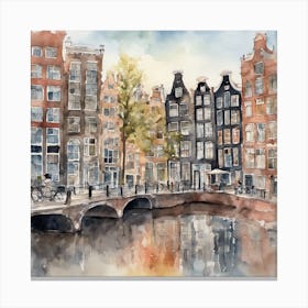 Amsterdam Netherlands Watercolour Travel Art Print (1) Canvas Print