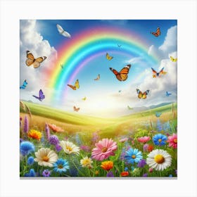 Rainbow Over Flowers Canvas Print