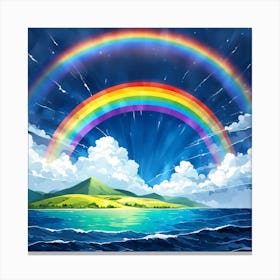 Rainbow Over The Ocean, A Rainbow Emerging After A Storm Symbolizing Hope And New Beginnings Canvas Print