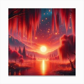 Sunset Over A Lake Canvas Print