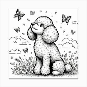 Line Art poodle dog 7 Canvas Print