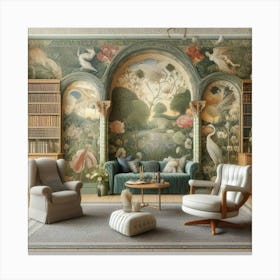 A William Morris Inspired Wallpaper Design Transforming A Modern Living Space, Style Victorian Watercolor Canvas Print