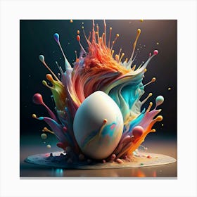 Abstract Colorful Explosion With A White Egg Canvas Print