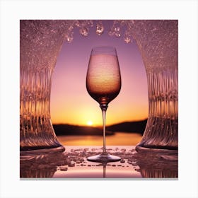 Vivid Colorful Sunset Viewed Through Beautiful Crystal Glass Sparkling Wine, Close Up, Award Winning Canvas Print