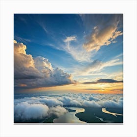 Cumulus Clouds Dominating A Scenic Cloudscape Cascading Into A Deep Azure Sky Edges Of Clouds Dus Canvas Print