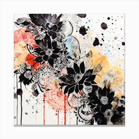 Black And White Flowers, Abstract Floral Painting, Abstract Floral Painting, Design An Eclectic Collage With Overlapping Layers Of Lace Watercolor Splatters And Black Canvas Print