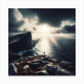 Person Standing On The Cliff Canvas Print