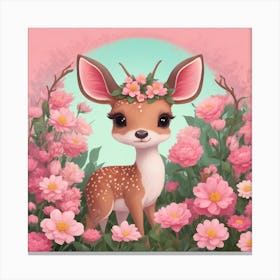 Fawn In Flowers Canvas Print