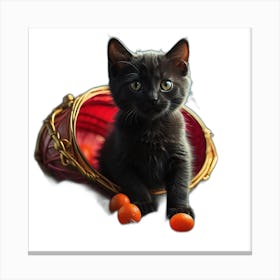 Black Cat In Basket Canvas Print