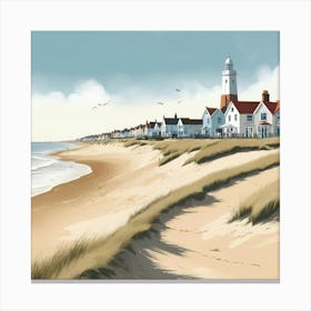 Southwold Beach Suffolk Mediterranean Style Illustration Canvas Print