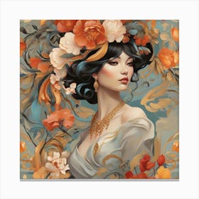 Asian Woman With Flowers 1 Canvas Print