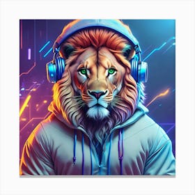 Lion With Headphones Canvas Print