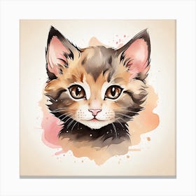 Cute Kitten Watercolor Painting Canvas Print