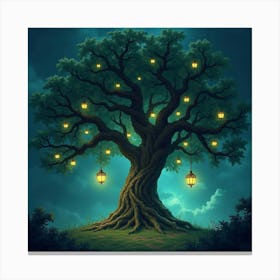 An Ancient, Enchanted Tree With Glowing, Mystical Fruits In A Hidden Glade 1 Canvas Print