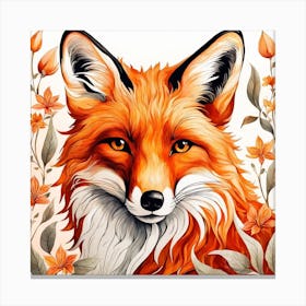 Floral Fox Portrait Painting (9) Canvas Print