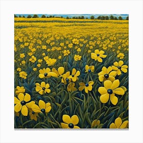 Yellow Flowers In Field With Blue Sky By Jacob Lawrence And Francis Picabia Perfect Composition B (3) Canvas Print