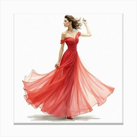 A Graceful Italian Woman In A Vibrant Watercolor Style, With An Elegant Dress Flowing Canvas Print