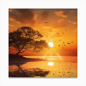 Sunset With Birds Canvas Print