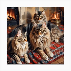 Illustration A Pair Of Beloved Pets Regal Cat Lying Comfortably On A Tartan Blanket Top Right Ma 550155959 Canvas Print