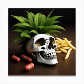 Skull With Pineapple And Fries Canvas Print