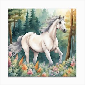 White Horse In The Forest Canvas Print