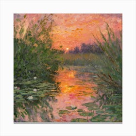 Tranquil Reflections Monet Inspired Painting Of A Serene Pond (1) Canvas Print